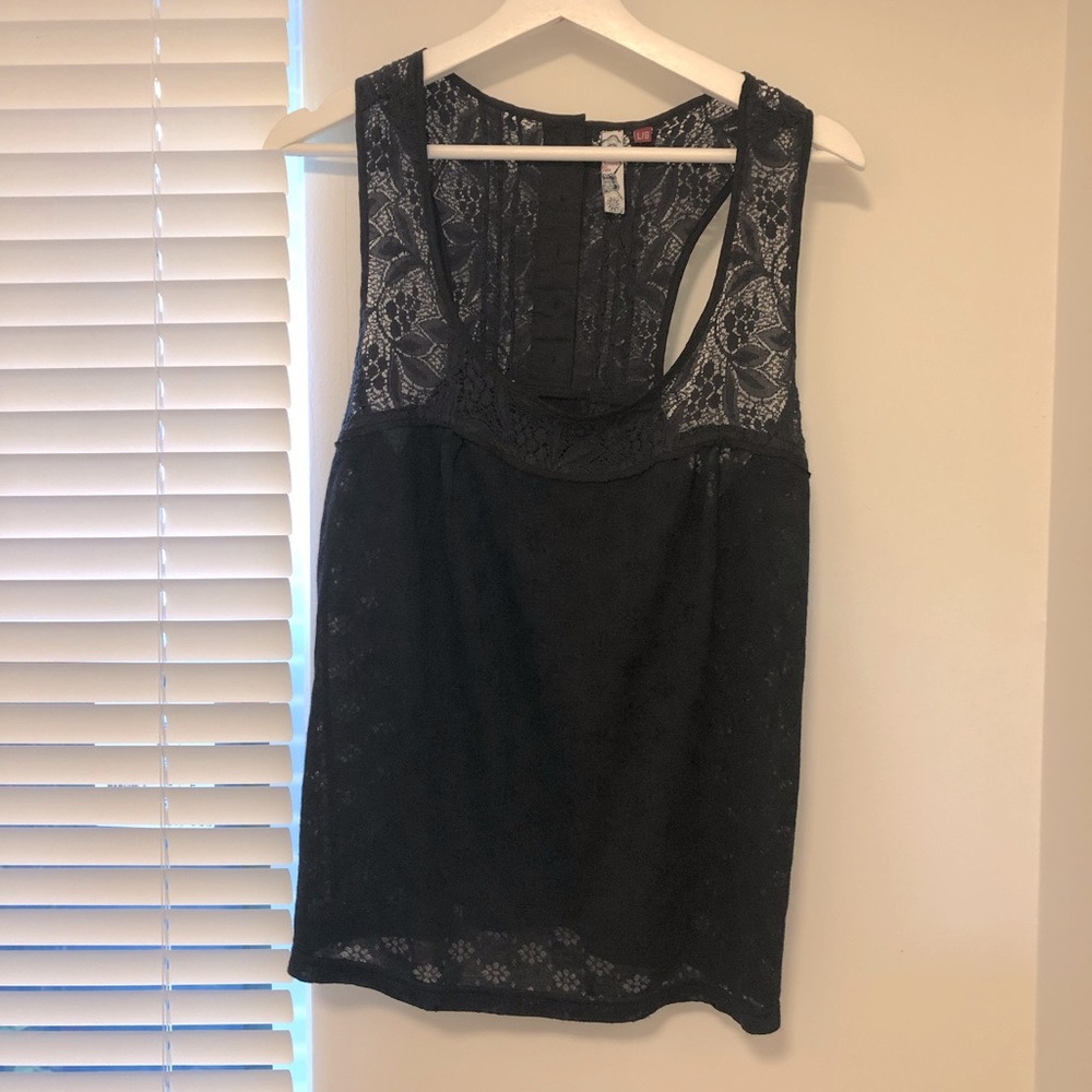 3 Stones- Black Racerback Tank- Semi Sheer W/Lace
